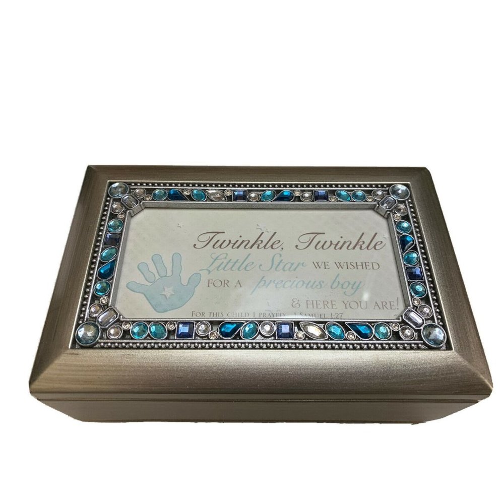 Twinkle Twinkle Champagne Silver Music Box/Jewelry Box Plays Jesus Loves Me READ